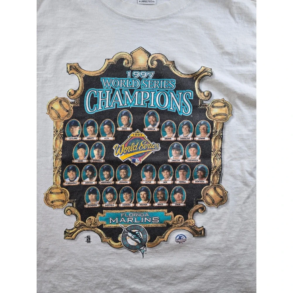 Vintage Starter‎ Florida Marlins T Shirt Kids XL 1997 World Series Champions